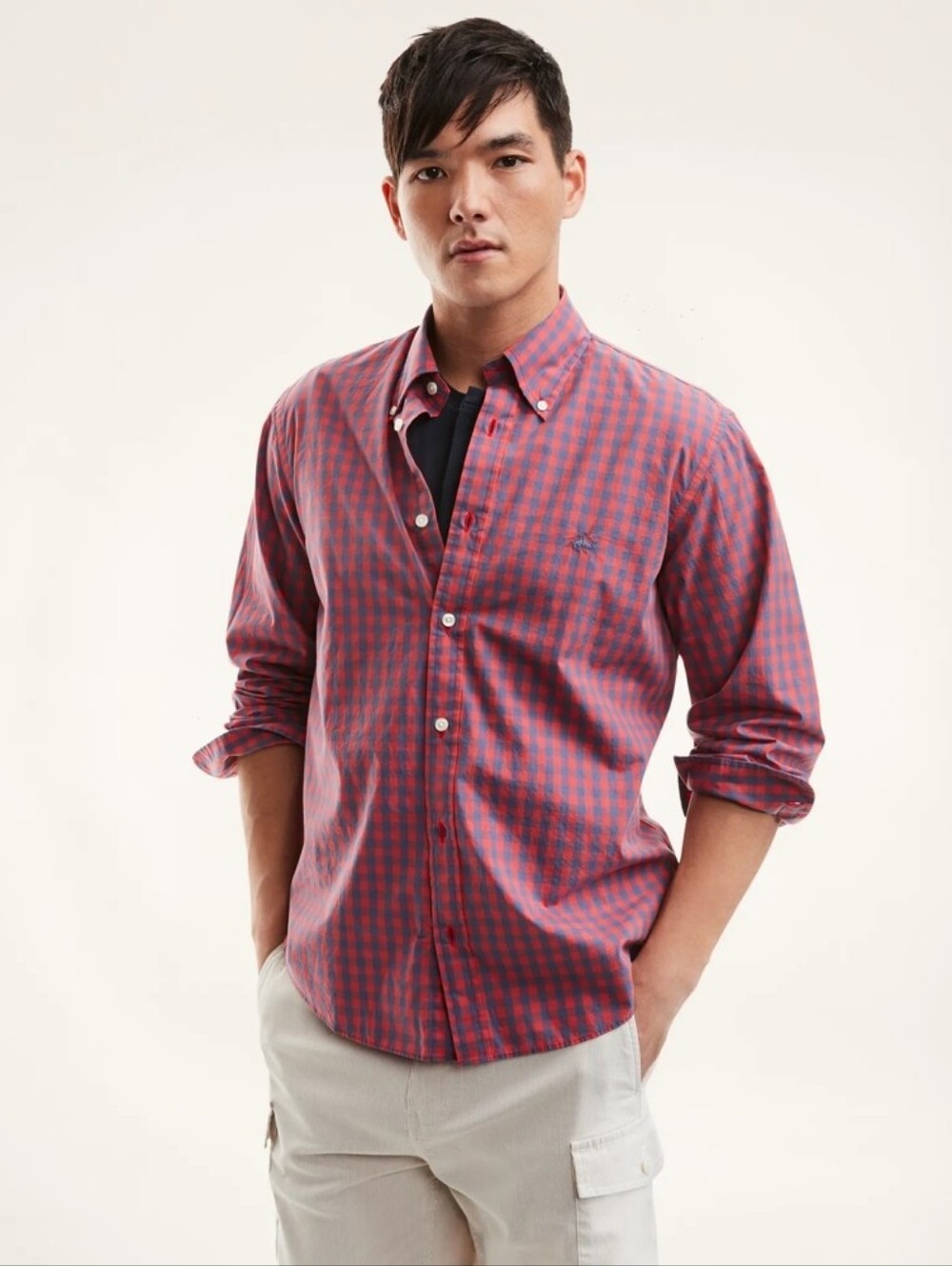 Brooks Brothers Regent Fit All Cotton Polo Dress Shirt Red Blue Friday Gingham S